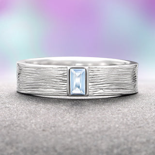 Rustic Aquamarine Wedding Band- 14K White Gold