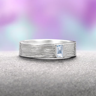 Rustic Aquamarine Wedding Band- 14K White Gold