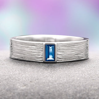 Rustic London Blue Topaz Wedding Band- 14K White Gold