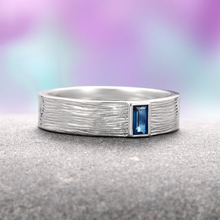 Rustic London Blue Topaz Wedding Band- 14K White Gold