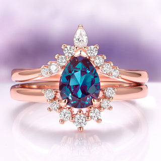 Lunette Vintage Teardrop Alexandrite Ring Set in 14K Rose Gold Vermeil