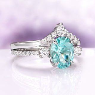 Bella Oval Teal Sapphire Ring Set in Sterling Silver