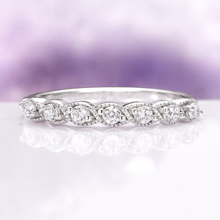 White Sapphire Vintage Wedding Band in Sterling Silver