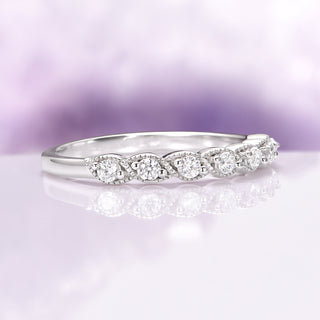 White Sapphire Vintage Wedding Band in Sterling Silver