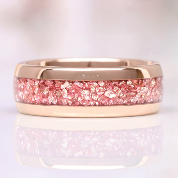 Morganite Wedding Band- 8MM Rose Gold Tungsten