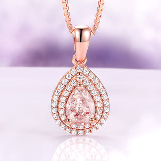 Teardrop Morganite Pendant Necklace in 14K Rose Gold Vermeil