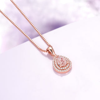 Teardrop Morganite Pendant Necklace in 14K Rose Gold Vermeil