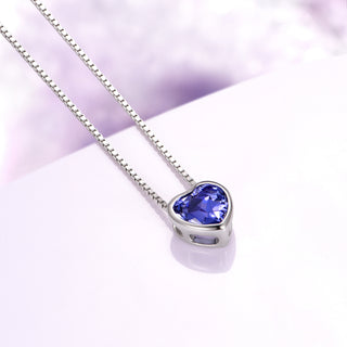 Bezel Heart Tanzanite Pendant Necklace in Sterling Silver