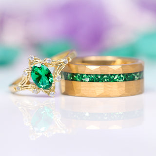 Crushed Emerald Hammered Wedding Band in Gold Tungsten Carbide (8mm)