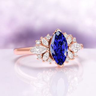 Adeline Marquise Cut Blue Sapphire Flower Ring in 14K Rose Gold Vermeil