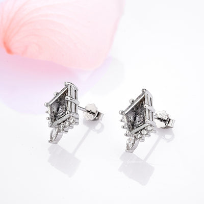 Galaxy Raw Salt & Pepper Diamond Earrings For Women 925 Sterling Silver Kite Herkimer Diamond Studs Unique Jewelry Anniversary Gift For Her