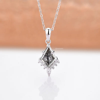 Galaxy Raw Salt & Pepper Diamond Necklace For Women- 925 Sterling Silver Kite Cut Herkimer Diamond Unique Jewelry Anniversary Gift For Her