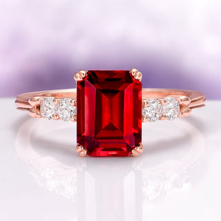 Natural Red Garnet Engagement Ring in 14K Rose Gold Vermeil