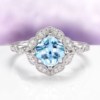 Cushion Cut Vintage Aquamarine Ring in Sterling Silver