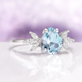 Eva Teardrop Aquamarine Ring in Sterling Silver