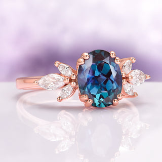 Eva Flower Alexandrite Engagement Ring in 14K Rose Gold Vermeil