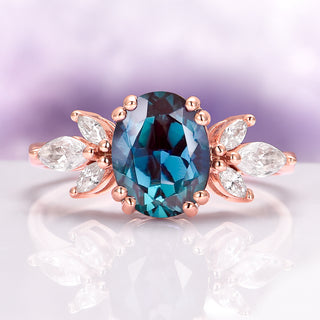 Eva Flower Alexandrite Engagement Ring in 14K Rose Gold Vermeil