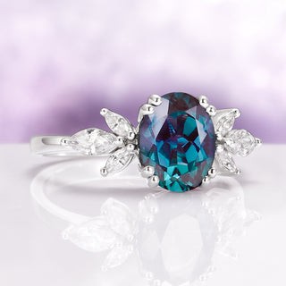 Eva Oval Cut Lab-Grown Alexandrite Ring in Sterling Silver