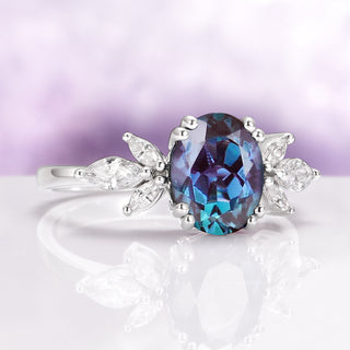 Eva Oval Cut Alexandrite Flower Ring in Sterling Silver