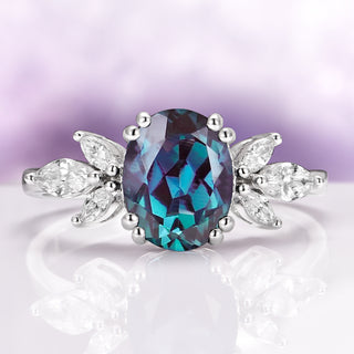 Eva Oval Cut Lab-Grown Alexandrite Ring in Sterling Silver
