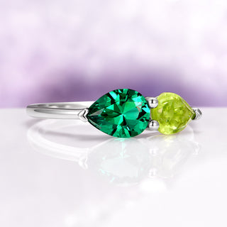 Toi Et Moi Peridot and Emerald Engagement Ring in 14K White Gold