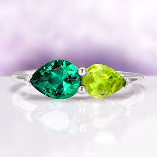 Toi Et Moi Peridot and Emerald Ring in Sterling Silver
