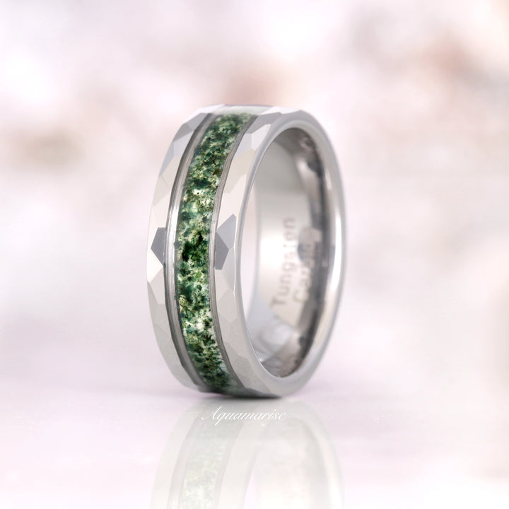 Moss Agate Wedding Band- 8MM Tungsten