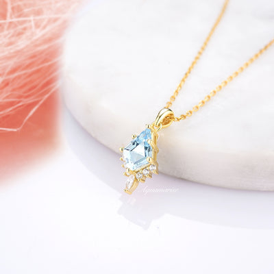 Skye Kite Aquamarine Necklace For Women- 14k Gold Vermeil March Birthstone Necklace Anniversary Gift For Her Unique Kite Cut Necklace
