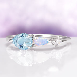 Aquamarine and Natural Australian Opal Ring in Sterling Silver