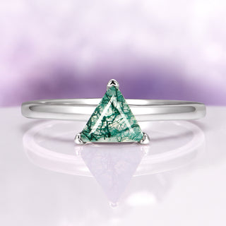 Minimalist Triangle Green Moss Agate Ring in Sterling Silver