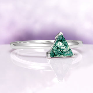 Minimalist Triangle Green Moss Agate Ring in Sterling Silver