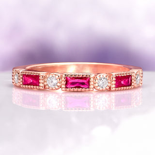 Art Deco Ruby Wedding Band in 14K Rose Gold Vermeil