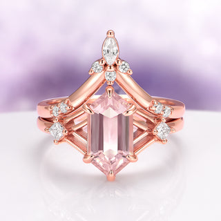 Celtic Hexagon Morganite Couples Ring Set