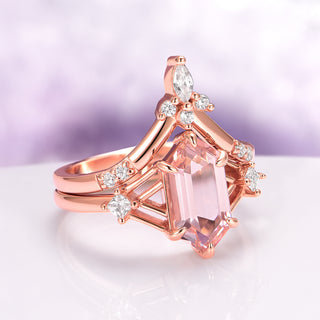 Celtic Hexagon Morganite Couples Ring Set