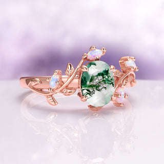 Moss Agate & Fire Opal Couples Ring Set