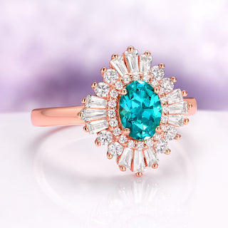 Victoria Art Deco Paraiba Tourmaline Ring in 14K Rose Gold Vermeil