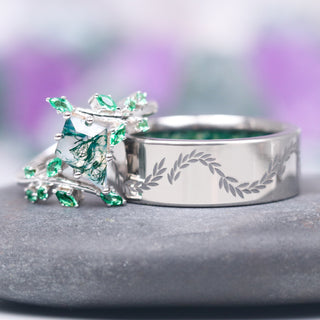 Kite Moss Agate & Emerald Fairy Engagement Ring in Sterling Silver