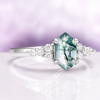 Sonnet Hexagon Green Moss Agate Ring in Sterling Silver
