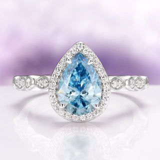 Art Deco Teardrop Aquamarine Ring in Sterling Silver