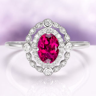 Valentina Art Deco Ruby Engagement Ring in Sterling Silver