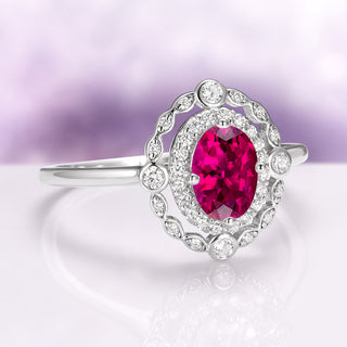 Valentina Art Deco Ruby Engagement Ring in Sterling Silver