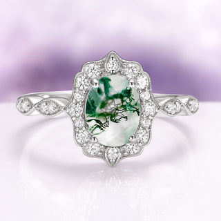 Cordelia Green Moss Agate Engagement Ring in Sterling Silver