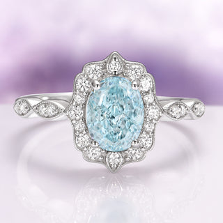 Cordelia Vintage Aquamarine Engagement Ring in Sterling Silver