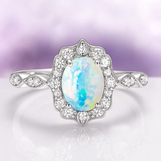 Cordelia Natural Australian Opal Engagement Ring in Sterling Silver