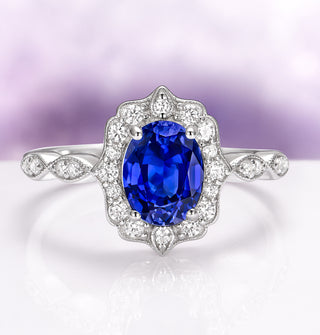 Cordelia Vintage Blue Sapphire Engagement Ring in Sterling Silver