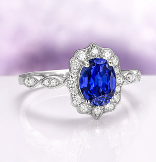 Cordelia Oval Cut Blue Sapphire Engagement Ring in 14K White Gold