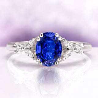 Oval Cut Blue Sapphire Engagement Ring in Sterling Silver