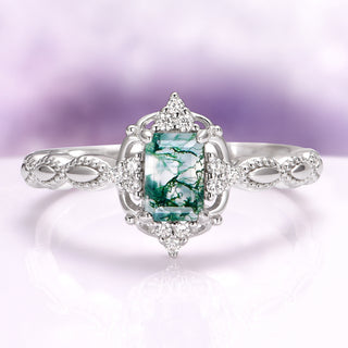 Vintage Green Moss Agate Engagement Ring in Sterling Silver