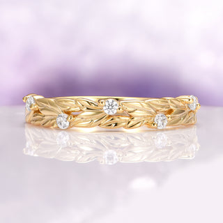 Leaf Wedding Band in 14K Yellow Gold Vermeil