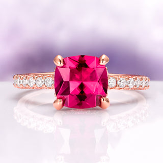 Hidden Halo Cushion Cut Ruby Ring in 14K Rose Gold Vermeil